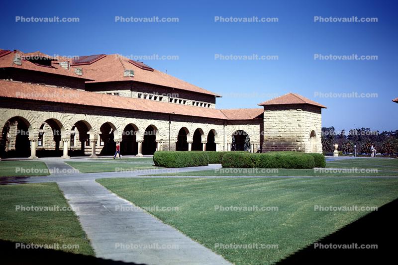 Stanford University, Lawn, Path, Building, 1950s