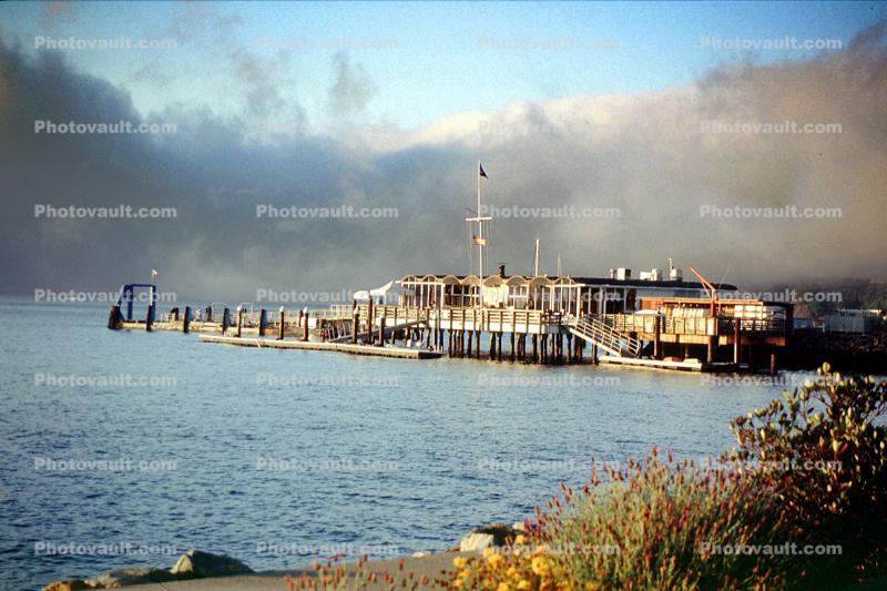 Sausalito, fog, dock, pier