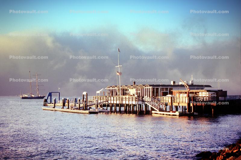 Sausalito, fog, dock, pier