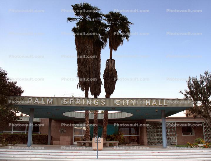 Palm Springs City Hall, palm trees, building