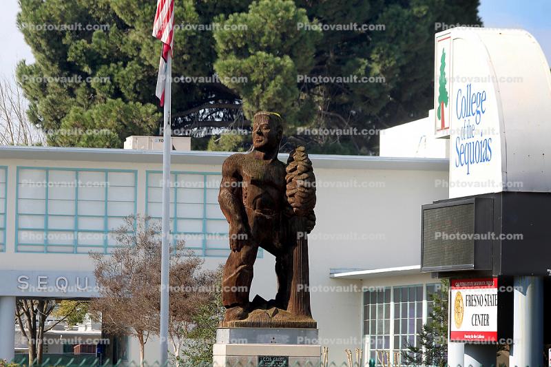 COS (College of the Sequoias), Sequoia Tree Giant Man Statue, wood, roadside, Visalia, Tulare County