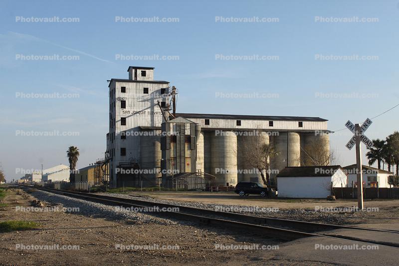 Grain Elevator, Silo, Railroad Crossing, Rail, City of San Joaquin