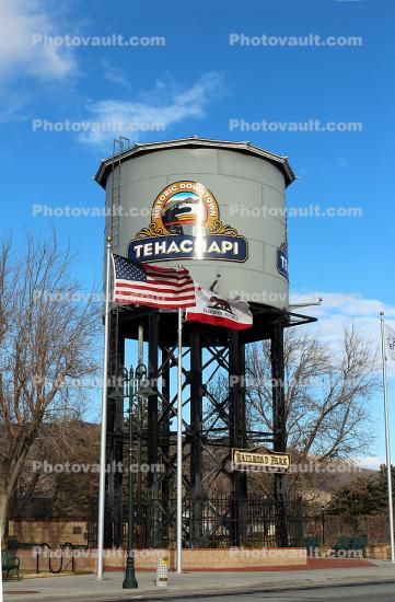Water Tower, flags, sidewalk, Railroad Park