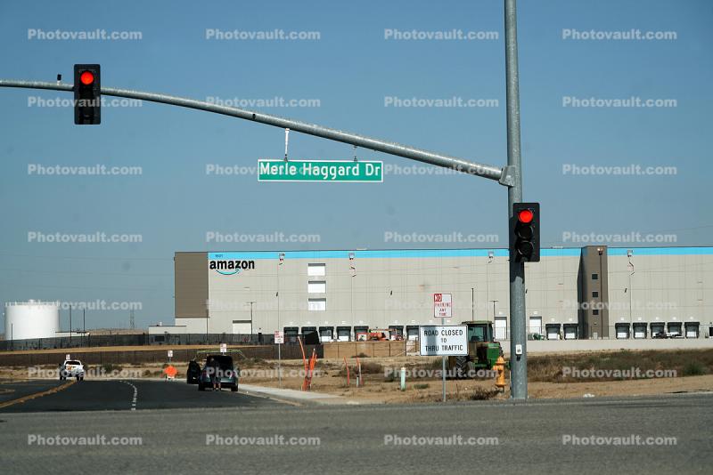 Amazon Warehouse, Merle Haggard Drive, Traffic Light