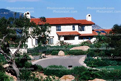 Home, House, Mansion, building, boulders, trees