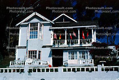 Building, Mansion, Garage Doors, home, house, steps, balcony, flags, 14 February 1988