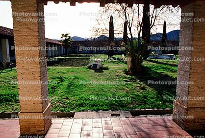 Lawn at Mission San Antonio de Padua, California Mission System, Jolon County, 14 February 1988