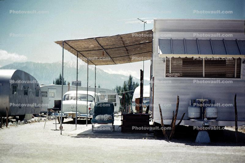 Trailer Homes, car, Desert Hot Springs, Automobile, Vehicle, August 1961