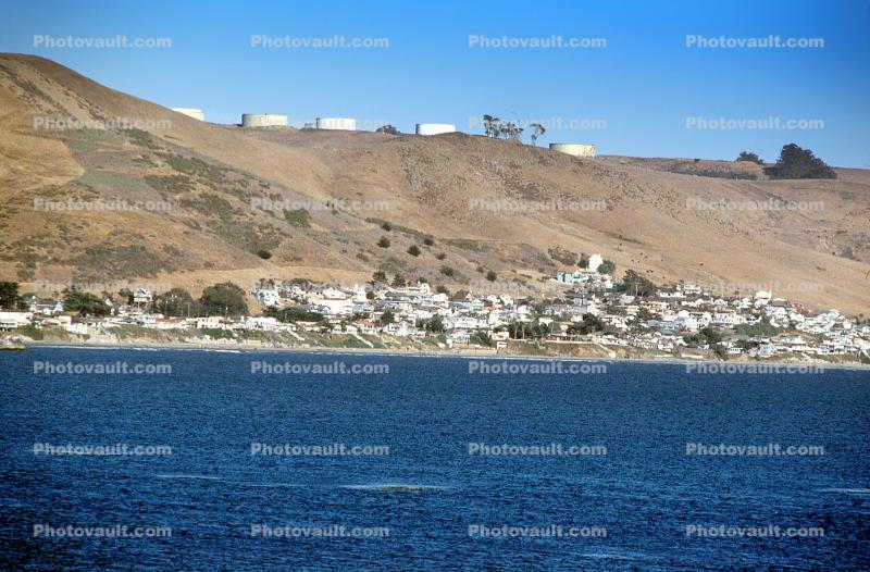 Hills, Buildings, shore, Homes, Houses, Oil Tanks, Estero Bay, Cayucos