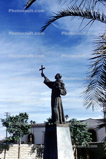 Padre Statue, bronze, cross, pedestal, Mission Priest, San Juan Capistrano Mission