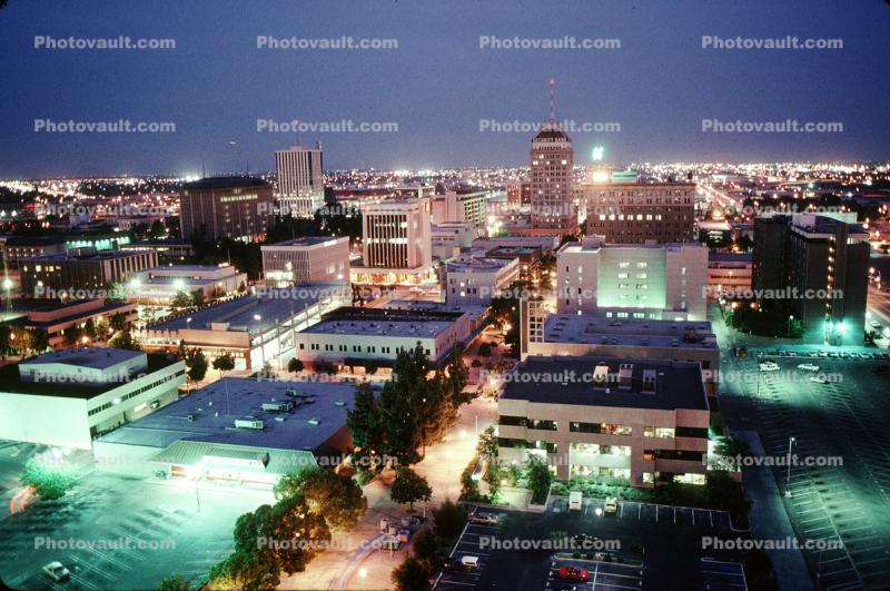 Fresno Skyline at Night, Buildings, March 1986