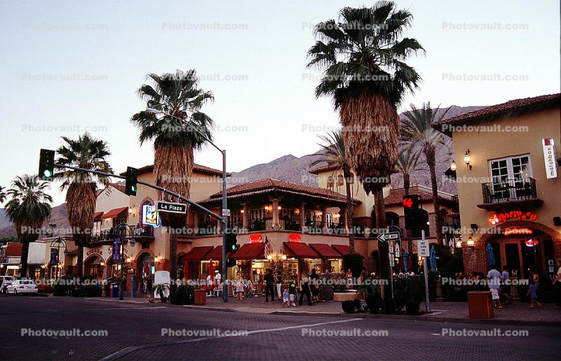 shops, stores, buildings, downtown, palm trees, Palm Springs