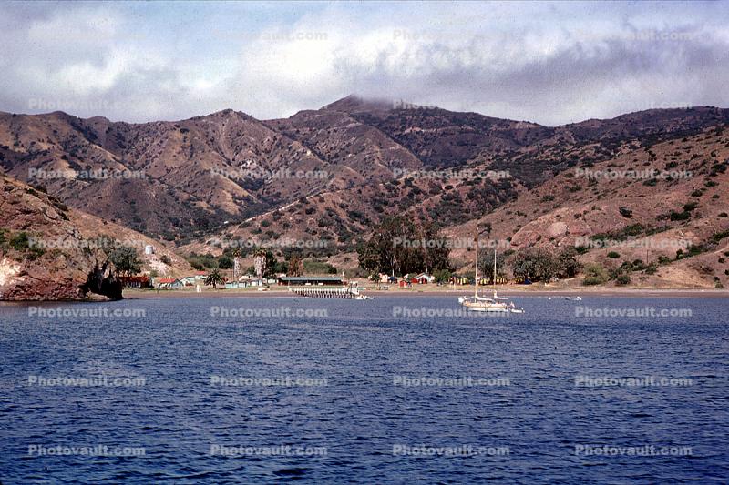 Avalon, Harbor, Santa Catalina Island, mountains, shore, coastline, coast, boats, 1963, 1960s