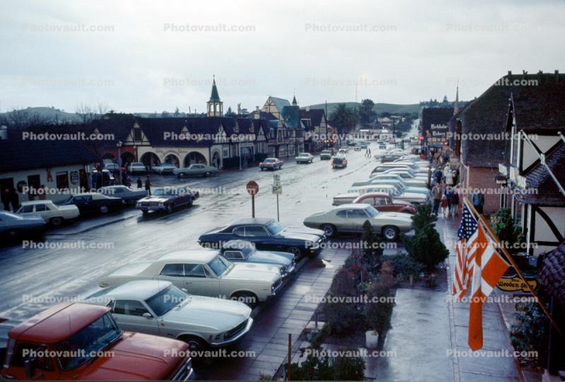 Mission Drive, Rainy Day, Parked Cars, buildings, December 1970