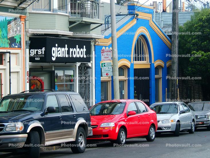 Giant Robot Store, Haight Ashbury, parked cars, buildings, Cars, automobile, vehicles