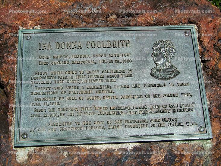 Bronze Plaque for Ina Donna Coolbrith, Park, Russian Hill