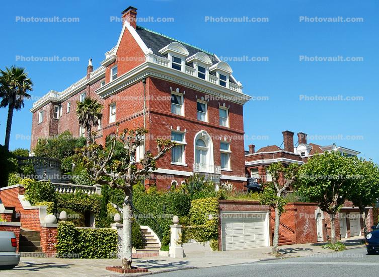 Mansion, Garage Door, Driveway, Home, House, Red Brick Building, Pacific Heights, Pacific-Heights