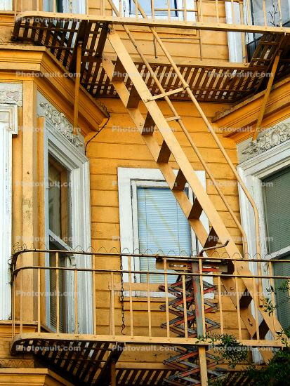 Fire-Escape Ladder, Home, House, Victorian, Lower Pacific Heights, Pacific-Heights, building, detail