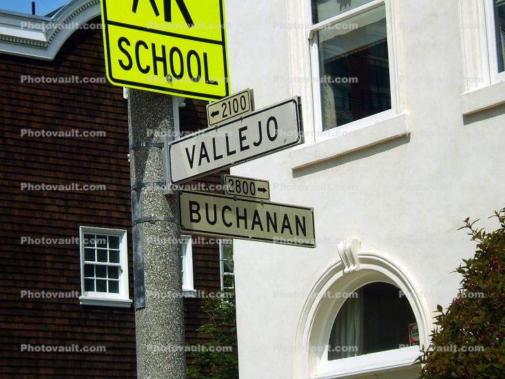 Vallejo and Buchanan Street Name sign, Pacific Heights, Pacific-Heights