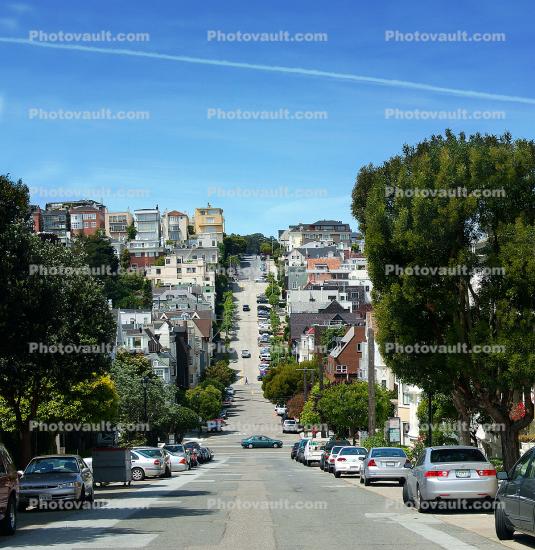 lookinig west on Vallejo Street from Fillmore Street, Pacific Heights, Pacific-Heights, Cars, Automobiles, Vehicles
