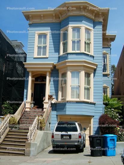 Stairs, garbage cans, car, Pacific Heights, Pacific-Heights
