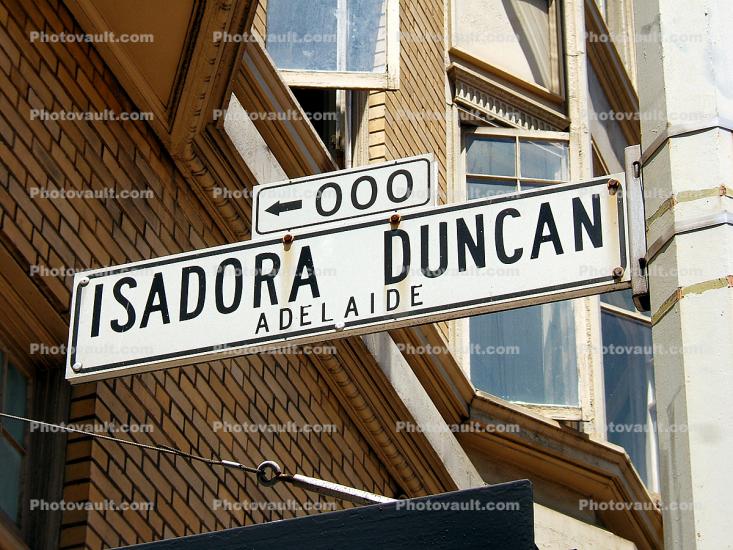 Isadora Duncan Birthplace, street sign, building, detail, June 2005