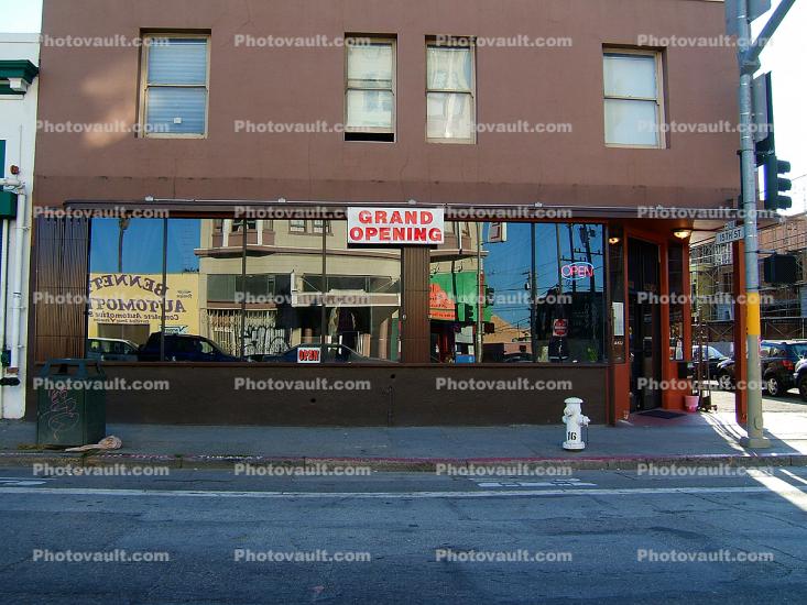 Corner Store, windows, sidewalk, fire hydrant, curb, street, building, June 2005