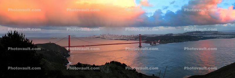 Golden Gate Bridge, Panorama, Sunset, Cumulus Cloud