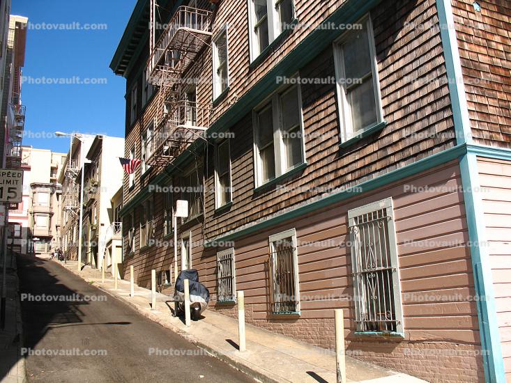 steep alley, alleyway, street, North-Beach, building, detail
