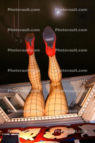 Girl Sits on Windowsill with stockings and High Heels, building, detail