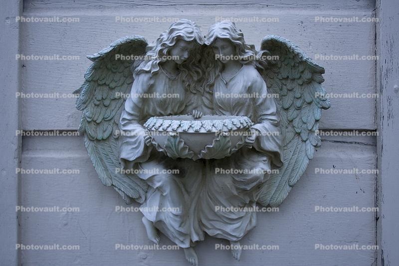 Angels holding a Water Fountain, aquatics, wings, Hayes Valley, building, detail