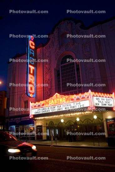 Castro Theatre, Castro District, Twilight, Dusk, Dawn