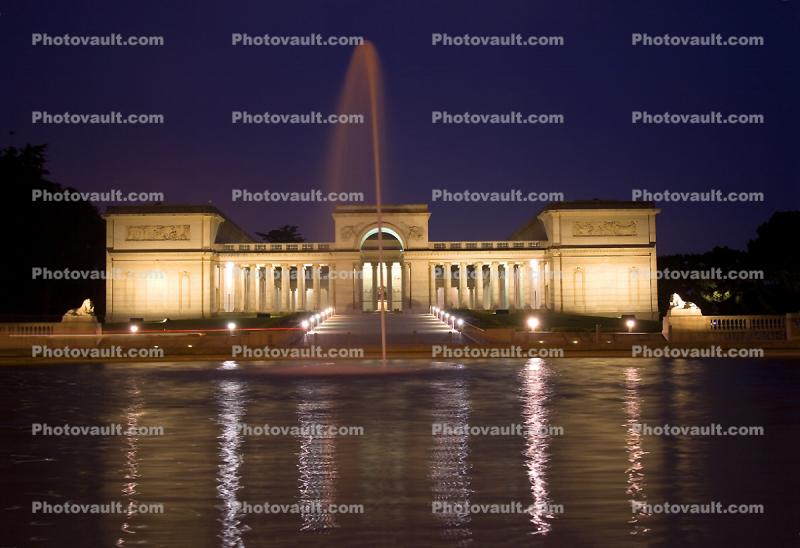 Palace of Legion of Honor, Water Fountain, aquatics, Twilight, Dusk, Dawn