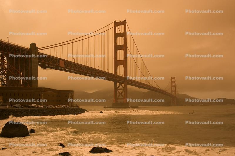 Golden Gate Bridge in an orange sunset glow, orangic