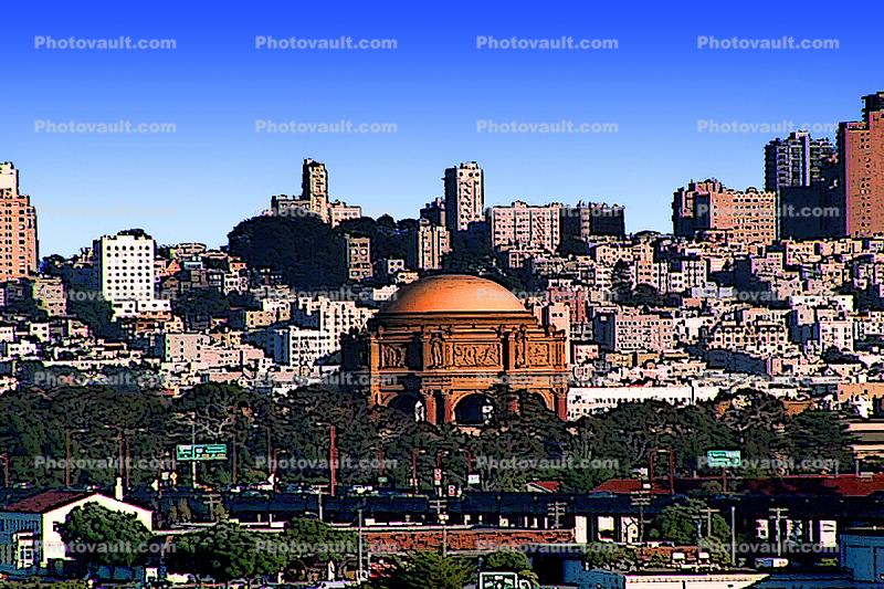 Skyline, cityscape, hill, dome, Paintography