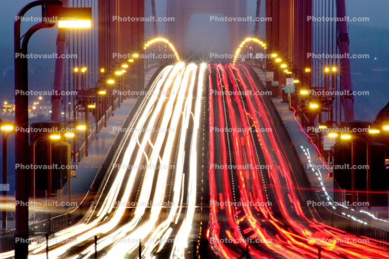 Golden Gate Bridge streaking car lights, detail
