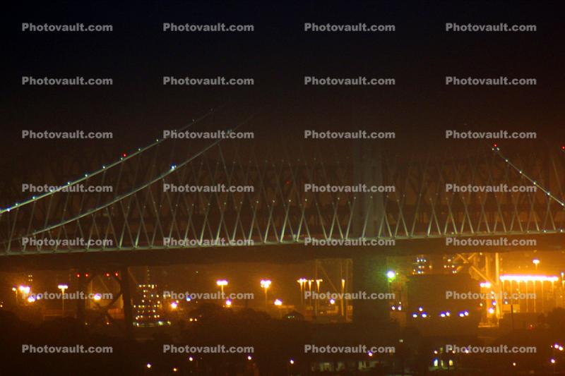 night, nighttime, evening Fog, clouds, new eastern section, self-anchored suspension main span