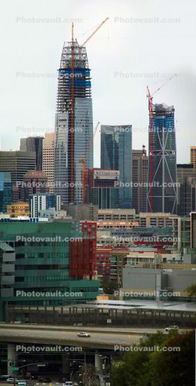 Skyscrapers, buildings, Manhattanization, Salesforce Tower under Construction, Luffing Jib Tower Crane