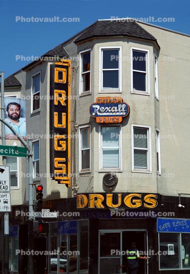 RExall Drugs, store, building bay windows