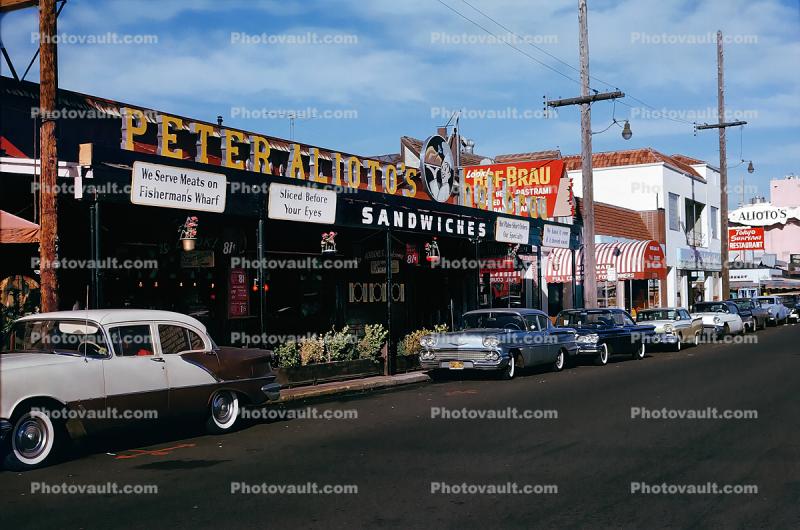 Peter Alioto's Restaurant, Buildings, Cars, April 1963, 1960s