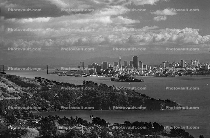 skyline, cityscape, Tiburon Peninsula, Belvedere, Alcatraz Island