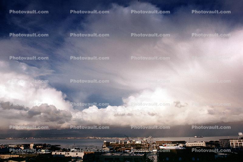 View from Potrero Hill, ominous clouds, drydock, dogpatch, rain, downpour, ships