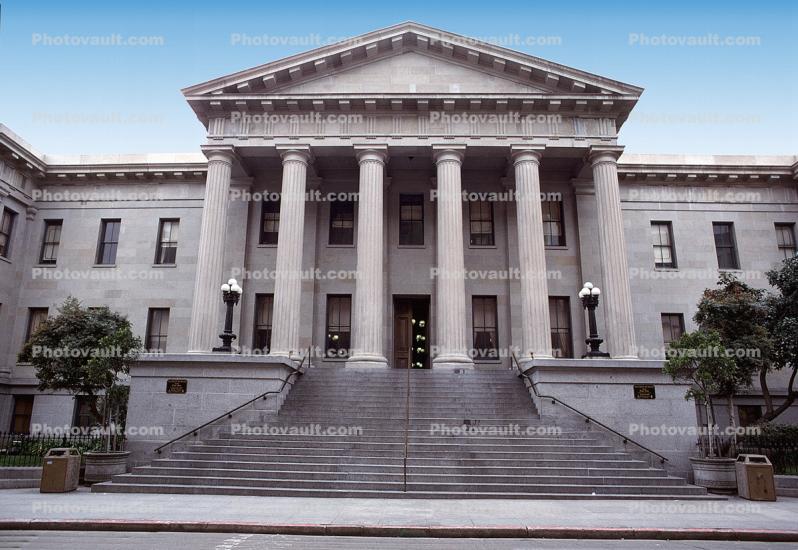 the Old San Francisco Mint, stairs, steps, historic building, columns, Fifth and Mission Street