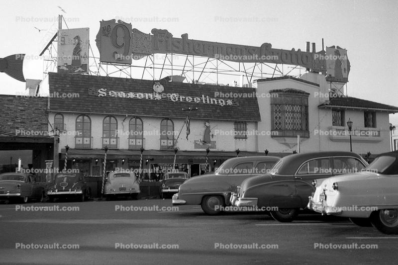 Parked Cars, Fishermans Grotto 9, Chirstmas, 1950s