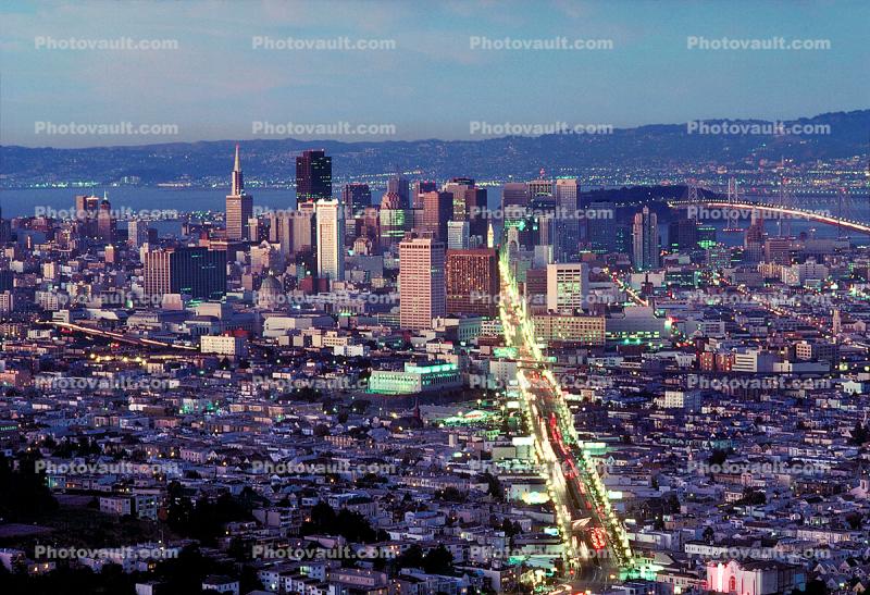 from Twin Peaks looking east towards downtown and Market Street, Downtown-SF, downtown