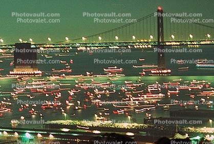 50th anniversary party celebration for the Bay Bridge, Boats, Docks, piers, buildings, the Embarcadero