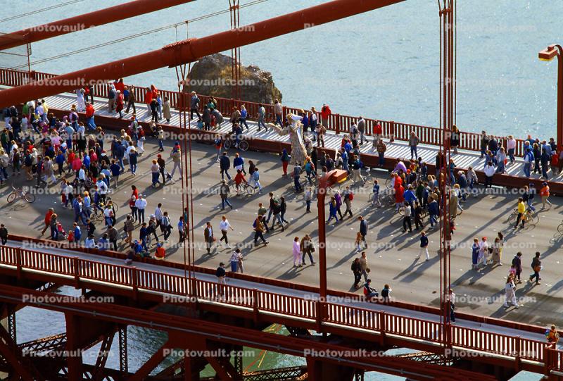 Crowded, People, 50th anniversary celebration, Golden Gate Bridge, May 24th, 1987, 1980s, detail