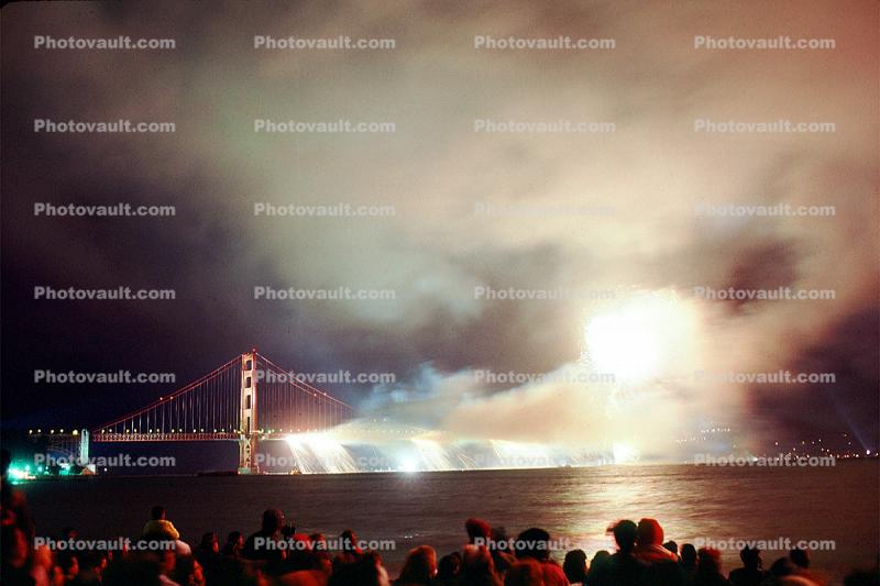 Spot Lights, nighttime, night, 50th anniversary celebration, Golden Gate Bridge, May 24th 1987, 1980s