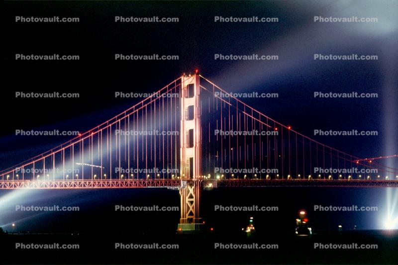 Spot Lights, nighttime, night, 50th anniversary celebration, Golden Gate Bridge, May 24th 1987, 1980s