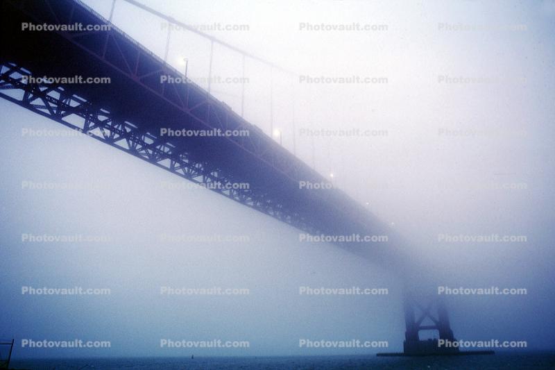 Golden Gate Bridge in the fog, mist, cold
